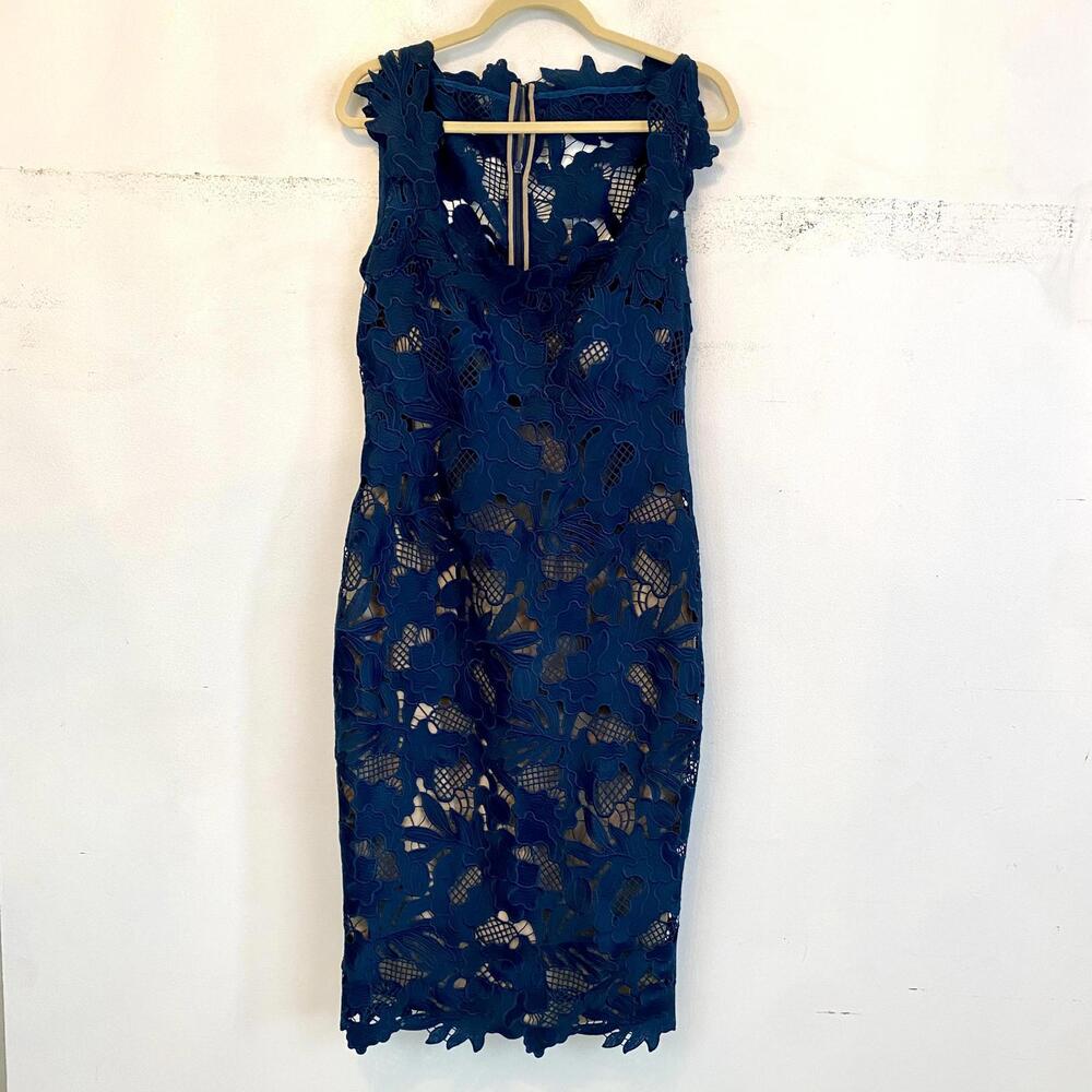 LELA ROSE Teal blue green floral lace knee length dress sz 10